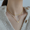 Stainless Steel Double Layer Heart Pendant Lock Collarbone Chain Necklaces for Daily Wear DN9928-3