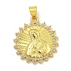 Virgin Mary Theme Rack Plating Brass Micro Pave Cubic Zirconia Pendants KK-C074-23G-03-1