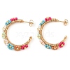 304 Stainless Steel & Bohemian Beaded C-Shaped with Flower Stud Earrings for Women EJEW-R001-03G-01-2