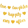 Glitter Word Love Laughter and Happily Ever After Paper Hanging Banner AJEW-WH0413-45-1