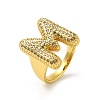 Letter Brass Micro Pave Clear Cubic Zirconia Open Cuff Ring for Women RJEW-N046-03M-G-1