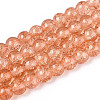 1Strand Light Salmon Transparent Crackle Glass Round Beads Strands X-CCG-Q001-8mm-05-1