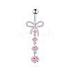 1Pc 304 Stainless Steel Rose Rhinestone Curved Barvell Dangle Belly Rings WGF9938-04-4