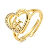 Heart with Letter Rack Plating Brass Micro Pave Cubic Zirconia Adjustable Rings for Women RJEW-I105-06G-F-1