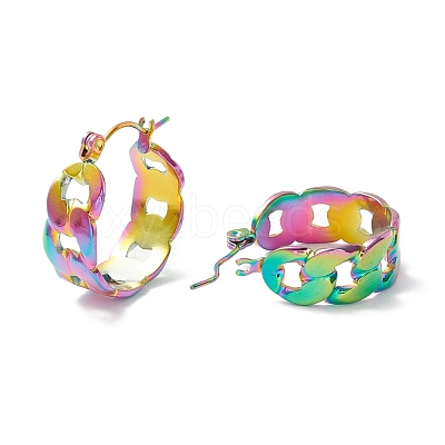 304 Stainless Steel Cuban Link Chunky Hoop Earrings for Women Ion Plating(IP) EJEW-P197-07MC-1