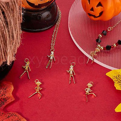 6Pcs 2 Styles Halloween Brass Micro Pave Cubic Zirconia Pendants ZIRC-BBC0002-76-1