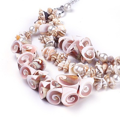 Shell Bib Statement Necklaces NJEW-WH0004-01P-1