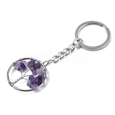 Natural Amethyst Chips Chakra Keychain G-N0326-003C-1