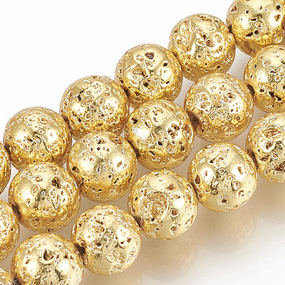 Electroplated Natural Lava Rock Beads Strands G-T061-55A-10mm-1