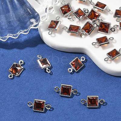 SHEGRACE Brass Pave Cubic Zirconia Square Connector Charms XGRQ2O169-440B-P-1