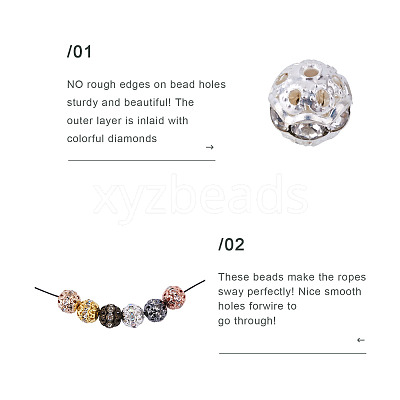160Pcs 8 Colors Alloy Rhinestone Beads FIND-CW0001-11-1