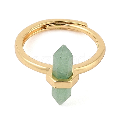 Double Pointed Hexagonal Prism Natural Green Aventurine Adjustable Rings for Women RJEW-G327-01G-03-1