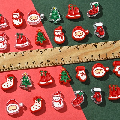 24Pcs 12 Styles Christmas Decorations Theme Opaque Acrylic Bead with Enamel FIND-FS0002-66-1