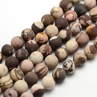 Natural Frosted Zebra Jasper Round Bead Strands G-M064-10mm-03-1