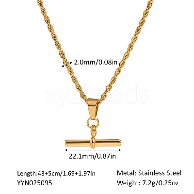 Men's Stainless Steel Hip-hop Rope Chain T Bar Pendant Necklaces MJ3431-1