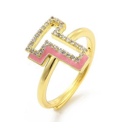 Mixed Color Enamel Initial Letter Adjustable Ring with Clear Cubic Zirconia RJEW-P045-01G-T-1
