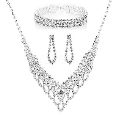 Teardrop Alloy Crystal Rhinestone Bracelets & Earrings & Necklaces Sets FS-WG0D05A-02-1