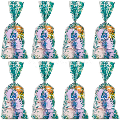 100Pcs Leaf Printed OPP Cellophane Candy Packaging Bags ABAG-GF0001-40-1