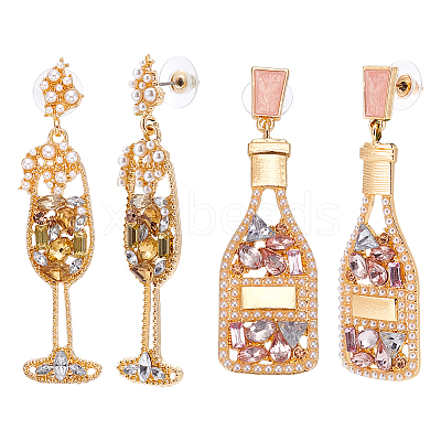 2 Pairs 2 Styles Alloy Rhinestone Dangle Stud Earrings EJEW-UN0002-77-1