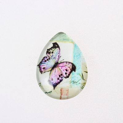 Butterfly Printed Glass Cabochons GGLA-N002-18x25-C-1