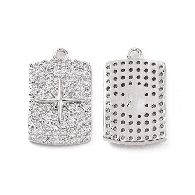 Brass Micro Pave Clear Cubic Zirconia Pendants KK-E068-VC470-1
