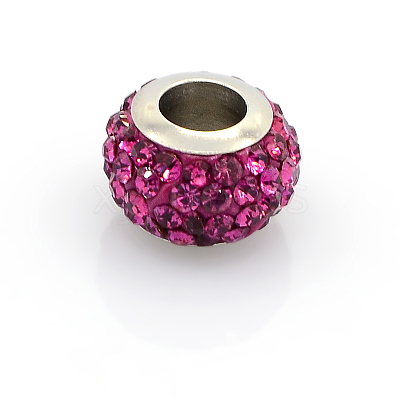 304 Stainless Steel Polymer Clay Rhinestone European Beads CPDL-J015-M-1