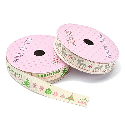5 Rolls 5 Patterns Single Face Printed Cotton Satin Ribbons OCOR-YW0001-04-1