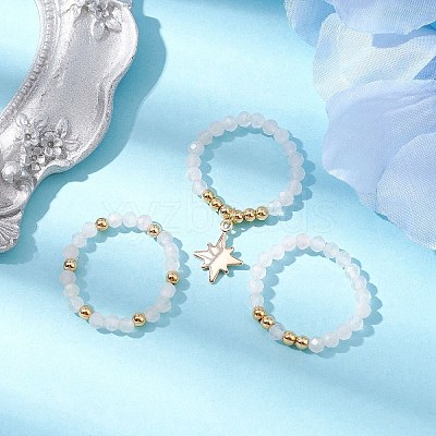 3Pcs 3 Styles Natural Rose Quartz Beaded Stretch Rings Set RJEW-JR00647-02-1