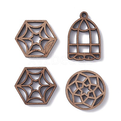 30Pcs 6 Style Wooden Filigree Joiners Links WOOD-OC0002-28-1