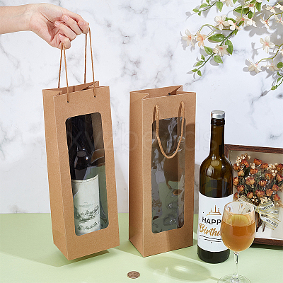 Rectangle Paper Bouquet & Wine Packaging Bags with Rope Handles and Visible Window ABAG-WH0072-001-1