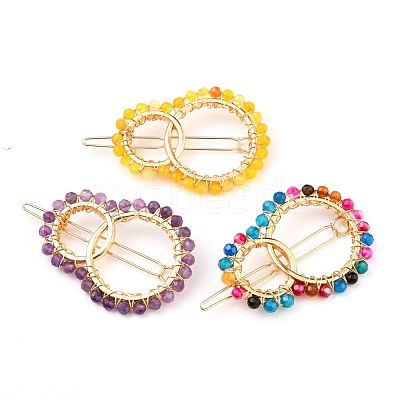 Alloy Hollow Geometric Natural Gemstone Beads Hair Barrettes PHAR-JH00059-1