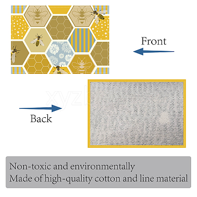 Rectangle with Bees Pattern Cotton Linen Cloth Table Mat AJEW-WH0196-010-1