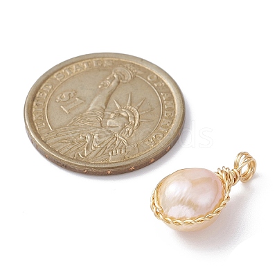 Natural Cultured Freshwater Pearl Copper Wire Wrapped Pendants PALLOY-JF02201-02-1