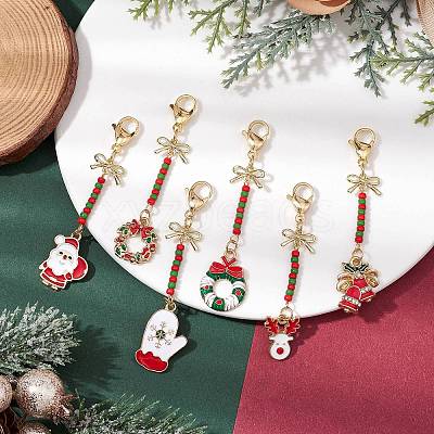 9Pcs 9 Styles Christmas Alloy Enamel Pendant Decoration HJEW-JM02326-1