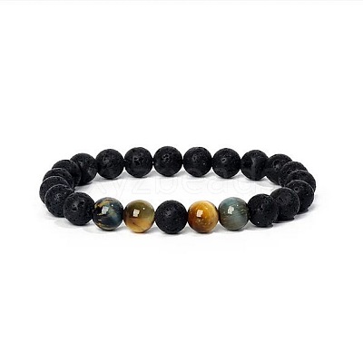 8MM Round Dyed Natural Tiger Eye and Lava Rock Yoga Beaded Stretch Bracelets ZG6546-8-1