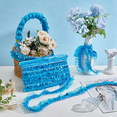 Polyester Pleated Lace Trim OCOR-WH0109-101-1