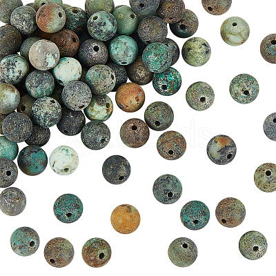 Frosted Natural African Turquoise(Jasper) Round Beads Strands G-OC0001-79B-1