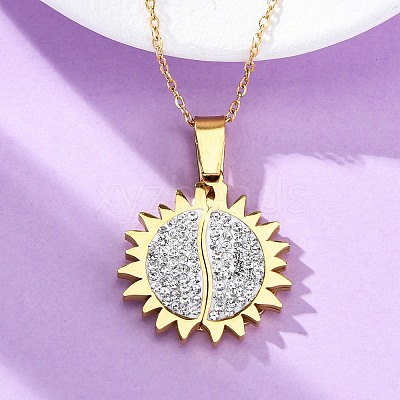 304 Stainless Steel Polymer Clay Rhinestones Sun Openable Pendant Necklaces for Women NJEW-Z065-10G-01-1