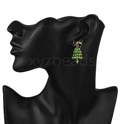 Christmas Bell Brass Dangle Stud Earrings EJEW-MZ00495-02-1