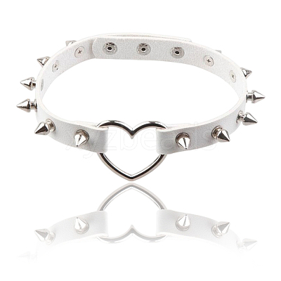 Adjustable Adjustable Gothic PU Leather Alloy Spike Rivet Heart Choker Necklaces for Women NJEW-WH20816-006P-A-1