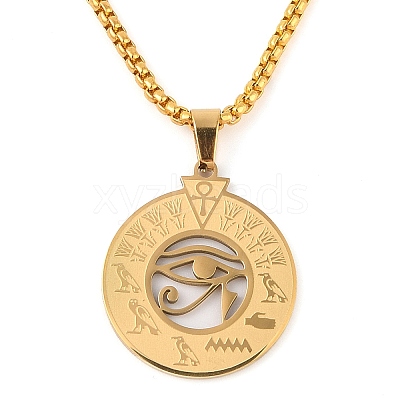 201 Stainless Steel Box Chain Eye of Horus Pendant Necklaces NJEW-P316-07G-1