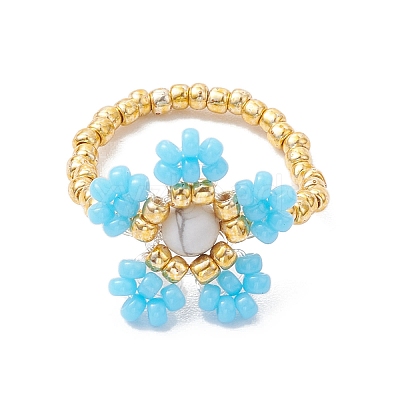 Round Seed Beads with Gemstone Beads Rings RJEW-MZ00015-04-1