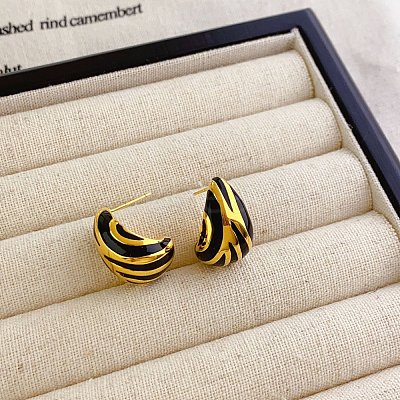 Brass Enamel Stud Earrings EJEW-B120-02G-03-1