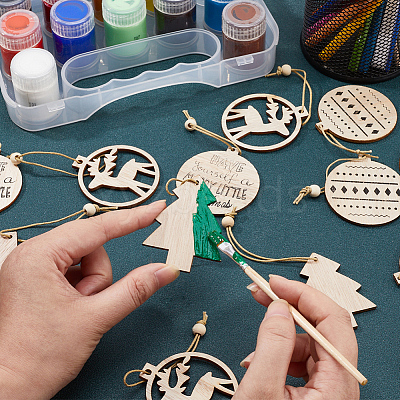 2 Sets 2 Style Christmas Theme Wood Pendants Decoration HJEW-GF0001-39A-1