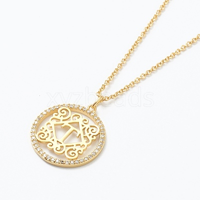 Brass Micro Pave Clear Cubic Zirconia Pendant Necklaces NJEW-J059-01T-1