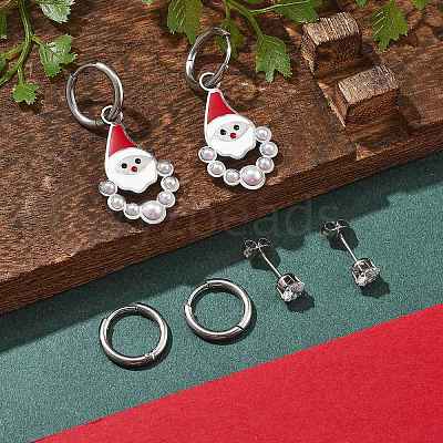 3 Pairs 3 Styles Christmas 304 Stainless Steel Hoop & Stud Earring Sets for Women EJEW-K279-15P-1