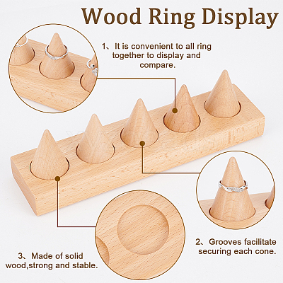 5-Slot Wood Finger Ring Display Stands RDIS-WH0011-08-1