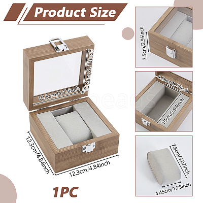 Wooden Single Watch Display Cases with Glass Window Lid and Velvet Pillow Inside CON-WH0043-306C-1