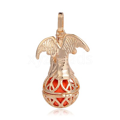 Golden Plated Brass Hollow Round Cage Pendants KK-J249-09G-1