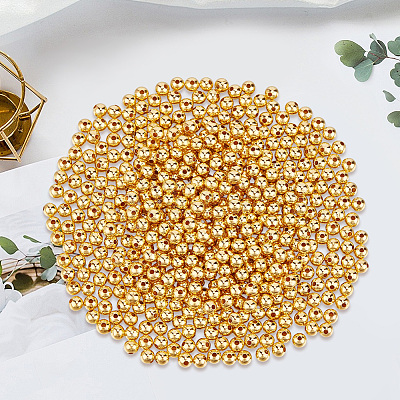 500Pcs Brass Smooth Round Beads KK-PA0001-19G-1